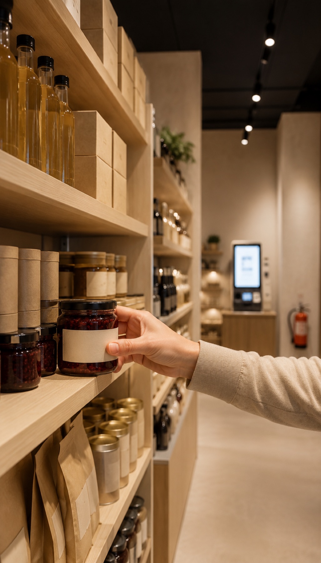 Obemannad butik fylls på med produkter på hyllorna
