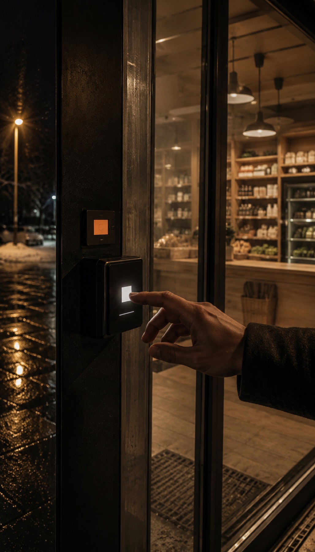 Hand som identifierar sig med BankID vid entrén till en obemannad butik
